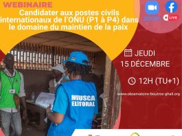 Webinaire : Candidater aux postes civils internationaux de l’ONU (P1 à P4) dans le domaine du maintien de la paix (Opérations de paix et siège de l’ONU) – 15 décembre 12h