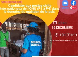 Webinaire : Candidater aux postes civils internationaux de l’ONU (P1 à P4) dans le domaine du maintien de la paix (Opérations de paix et siège de l’ONU) – 15 décembre 12h