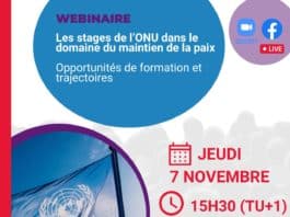 Webinaire – Les stages à l’ONU dans le domaine du maintien de la paix Opportunités de formation et trajectoires – Jeudi 7 novembre