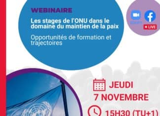 Webinaire – Les stages à l’ONU dans le domaine du maintien de la paix  Opportunités de formation et trajectoires – Jeudi 7 novembre