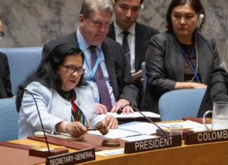 Lettre d’information de juin 2026 Leonor Zalabata Torres, représentante permanente de la Colombie auprès des Nations unies et présidente du Conseil de sécurité pour le mois de juin, préside la réunion du Conseil de sécurité consacrée aux opérations de maintien de la paix des Nations unies. Crédit photo : UN Photo/Eskinder Debebe