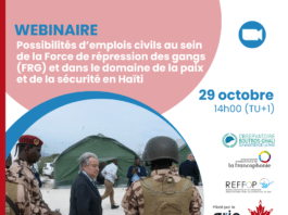 Webinaire – Possibilités d’emplois civils au sein de la Force de répression des gangs (FRG) et dans le domaine de la paix et de la sécurité en Haïti
